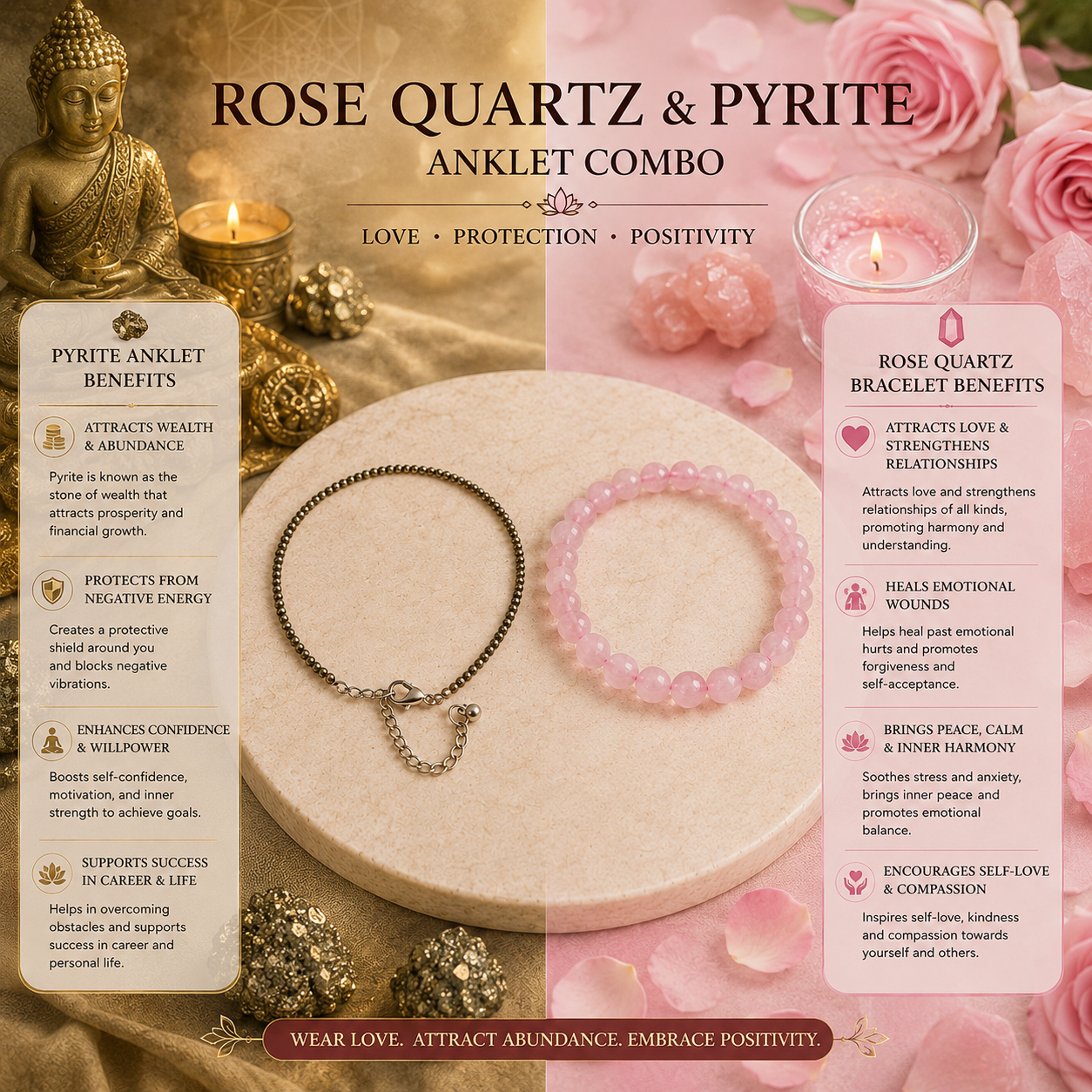 ROSE QUARTZ & PYRITE ANKET COMBO