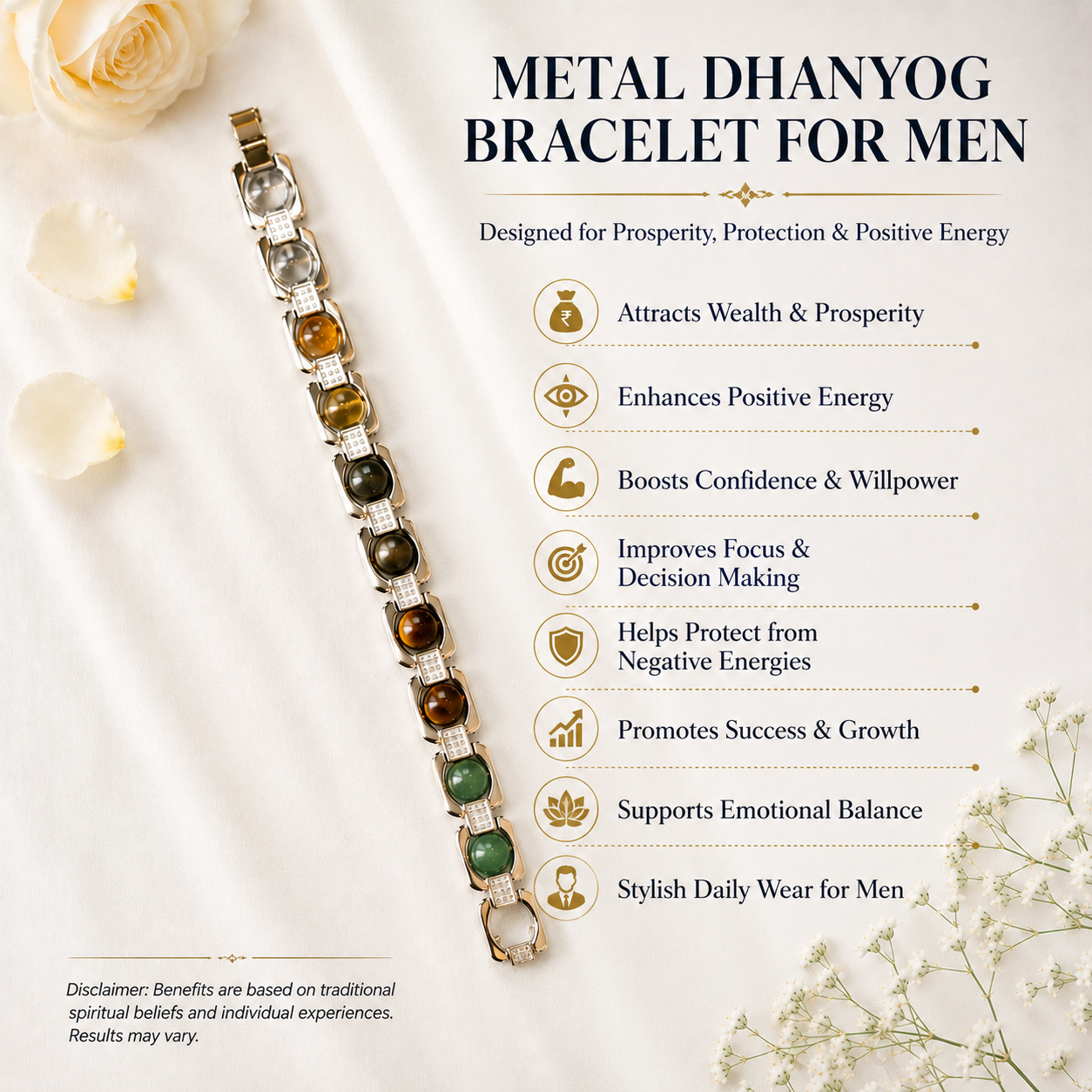 Metal Dhan Yog Men Bracelet (Silver Plated) + Free Gangajal And Digital Naam Jap Counter