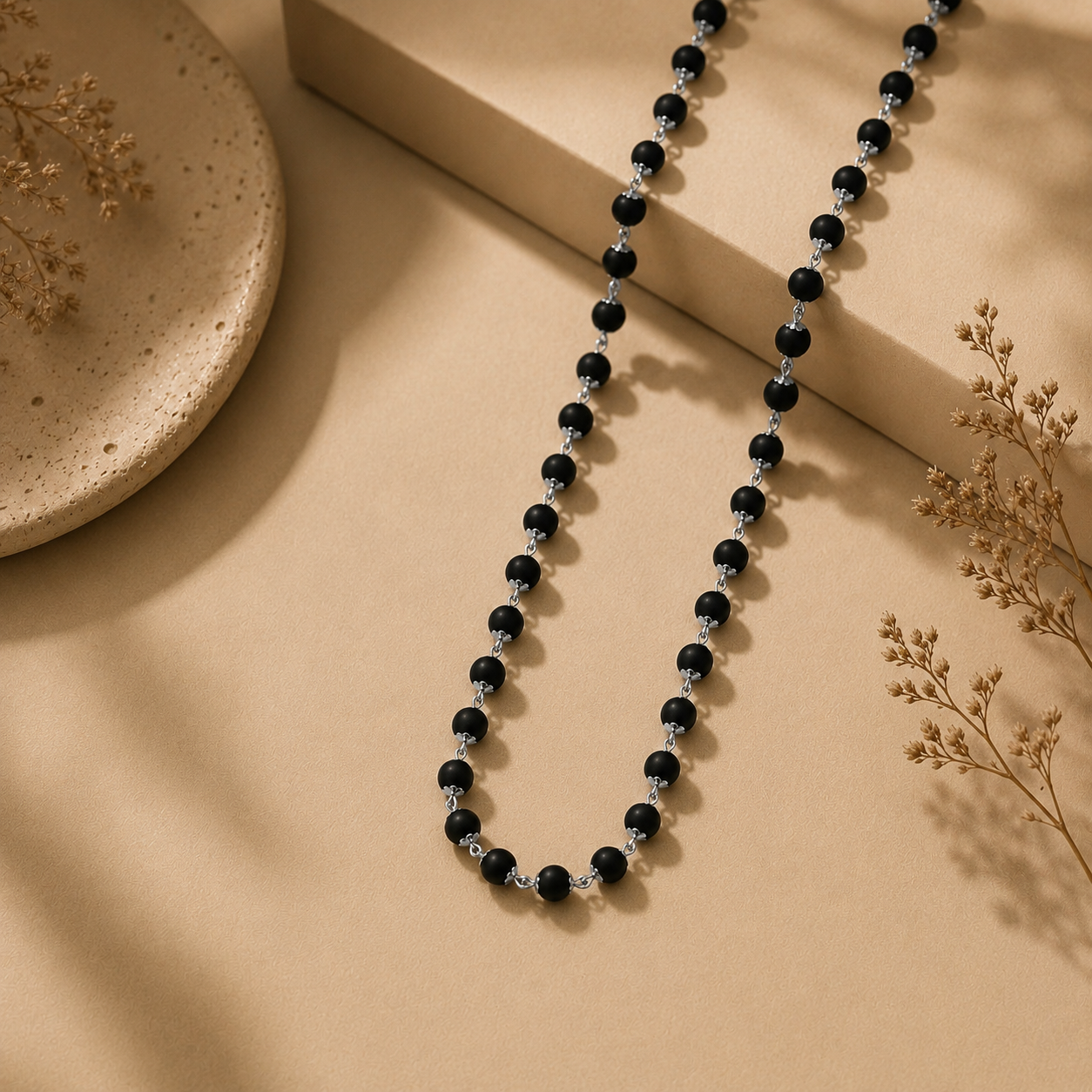 Silver Plated Karungali Mala (8mm) + Gangajal And Digital Naam Jap Counter