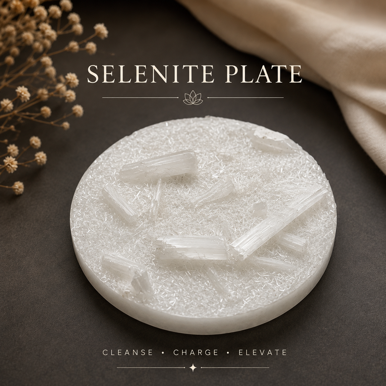 Natural Selenite Charging Plate for Crystal Cleansing & Charging
