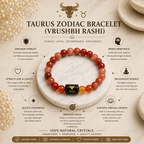 Taurus Zodiac Bracelet (वृषभ राशि) | Natural Carnelian & Sunstone Crystal Bracelet