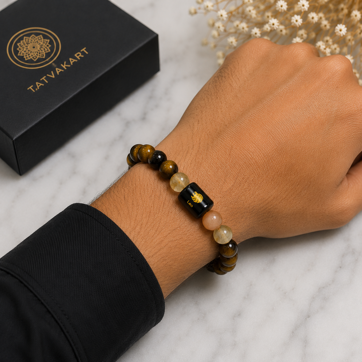 Leo Zodiac Bracelet (सिंह राशि) | Natural Tiger Eye & Citrine Crystal Bracelet