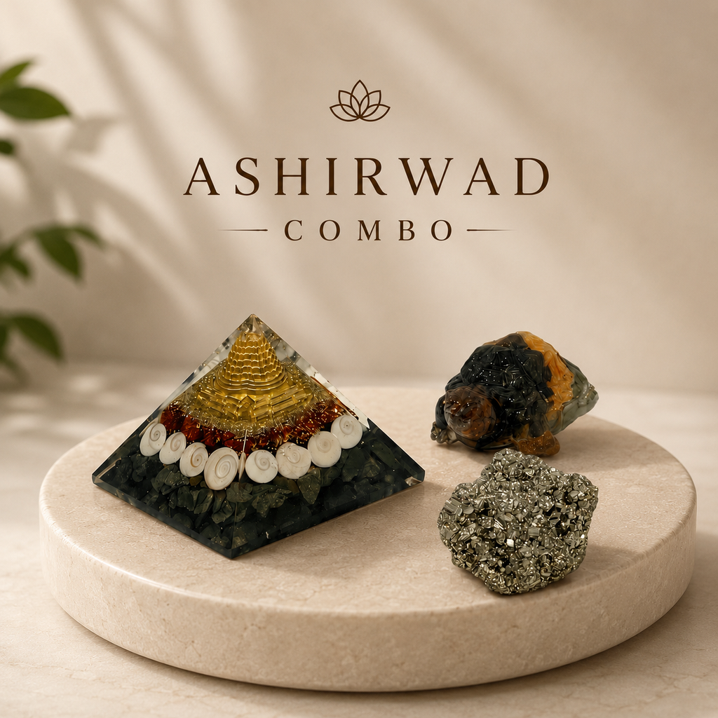 Aashirwad Combo [( Sree Yantra Pyramid, Dhanyog Tortoise, Raw Pyrite Stone ( Upto 50 Grams)]