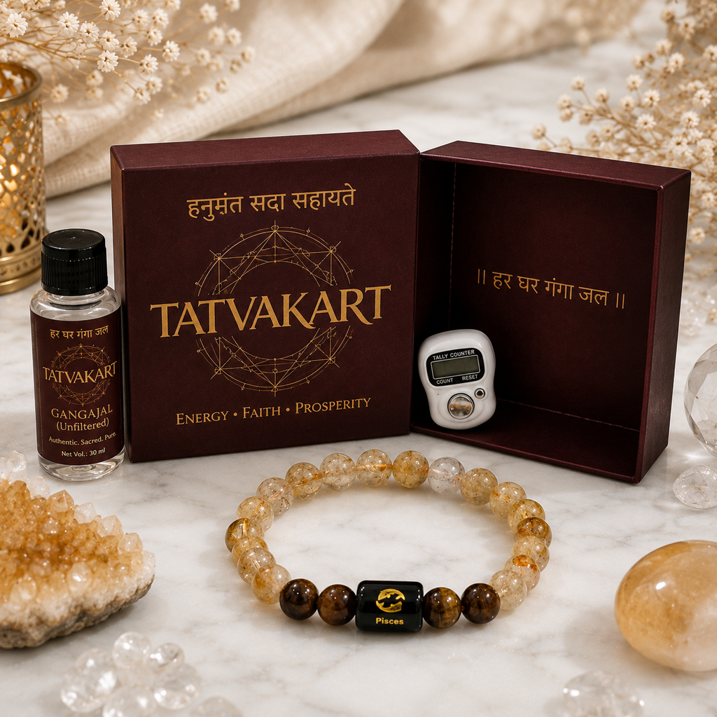 Pisces Zodiac Bracelet (मीन राशि) | Natural Citrine & Tiger Eye Crystal Bracelet