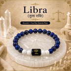 Libra Zodiac Bracelet (तुला राशि) with Natural Selenite Plate | Lapis Lazuli & Howlite Bracelet