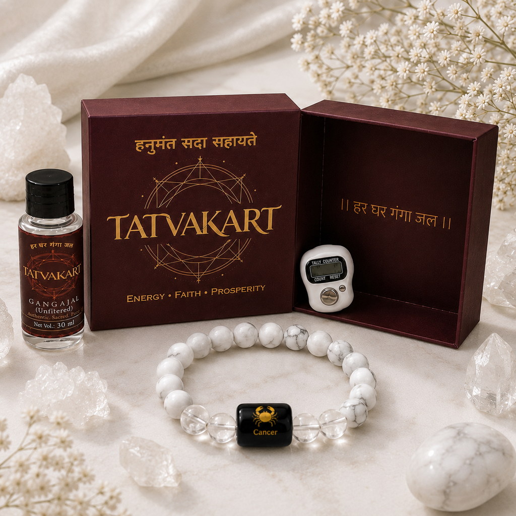 Cancer Zodiac Bracelet (कर्क राशि) | Natural Howlite & Clear Quartz Crystal Bracelet