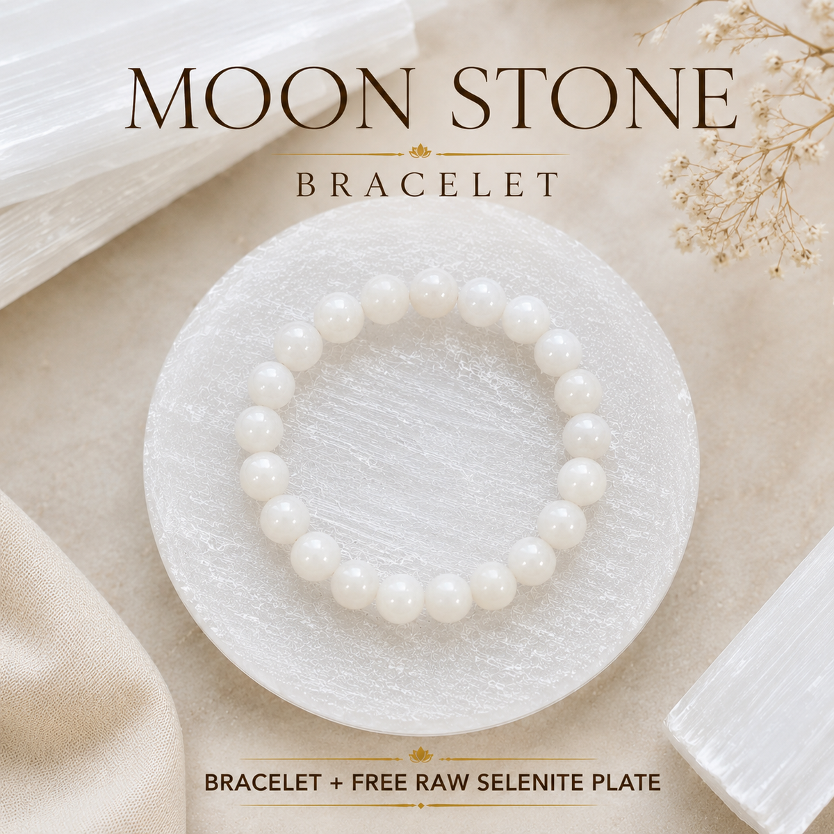 Moonstone Bracelet with Selenite Charging Plate | Tatvakart