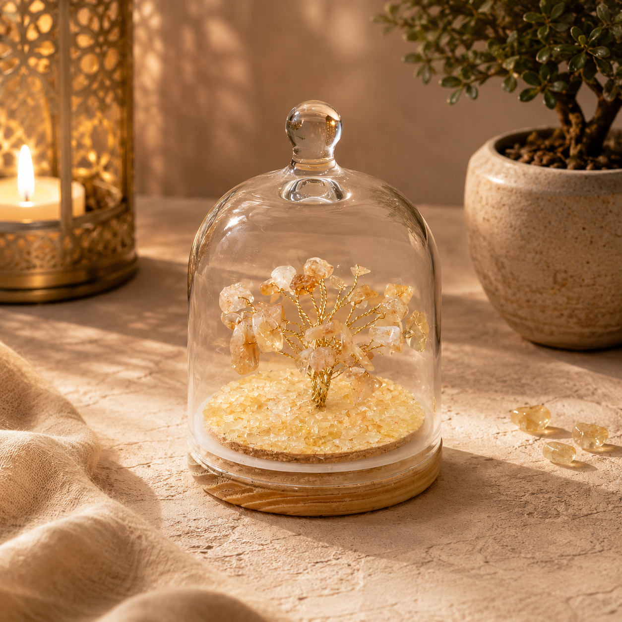 Citrine Crystal Dome Tree – Premium Glass Dome Healing Bonsai for Home & Office Decor