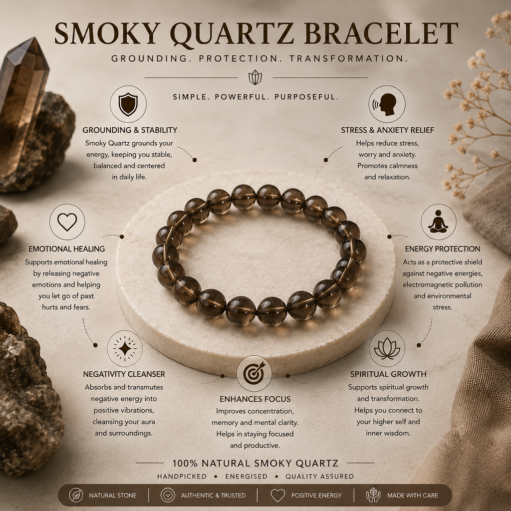 Smoky Quartz Bracelet + Free Gangajal And Digital Naam Jap Counter