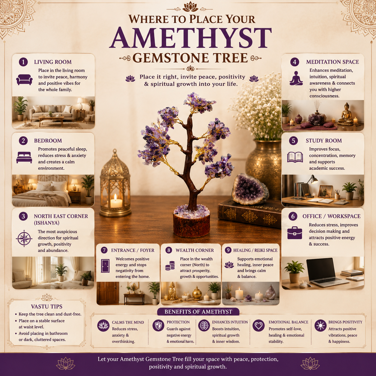 Natural Amethyst Crystal Tree for Calmness, Clarity & Positive Energy | Premium Gemstone Bonsai Décor