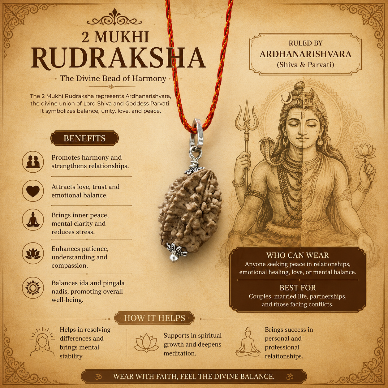 2 Mukhi Rudraksha With Sacred Thread