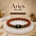 Aries Zodiac Bracelet (मेष राशि) with Natural Selenite Plate | Red Jasper & Tiger Eye Bracelet
