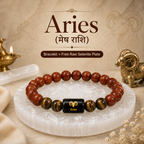 Aries Zodiac Bracelet (मेष राशि) with Natural Selenite Plate | Red Jasper & Tiger Eye Bracelet