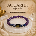 Aquarius Zodiac Bracelet (कुंभ राशि) with Natural Selenite Plate | Amethyst & Lapis Lazuli Bracelet