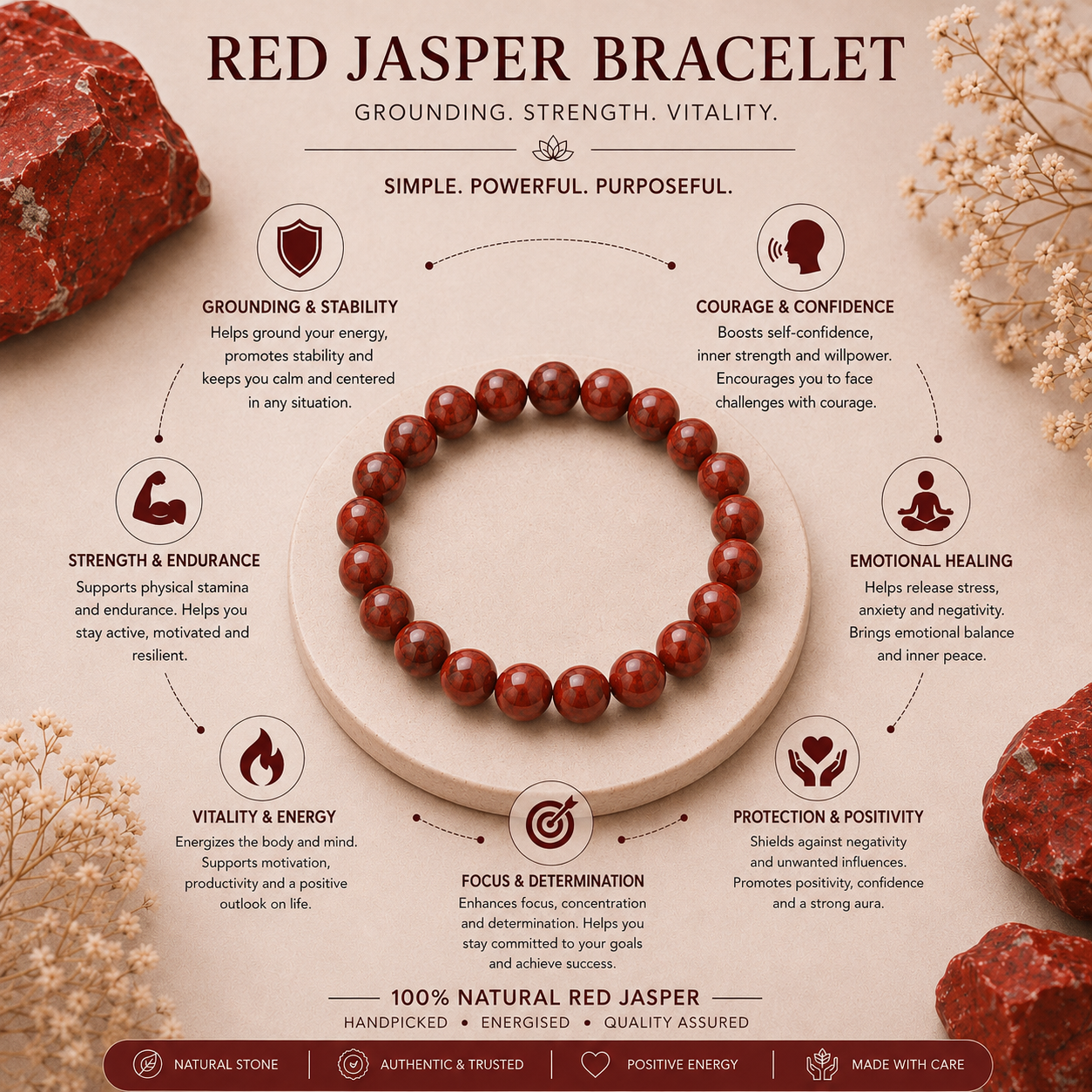 Red Jasper bracelet for grounding and inner strength