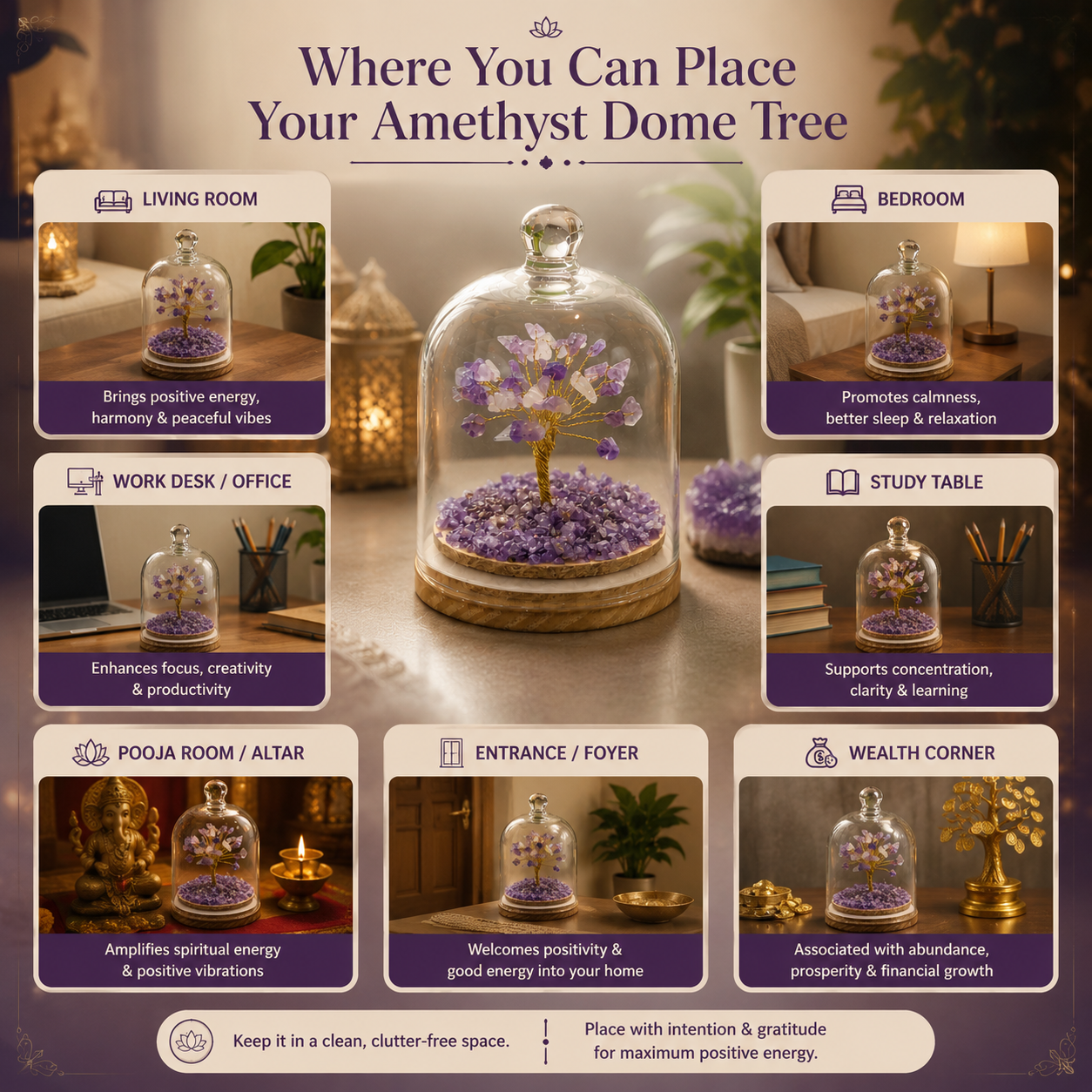 Amethyst Dome Tree – Premium Glass Dome Healing Bonsai for Home & Office Decor