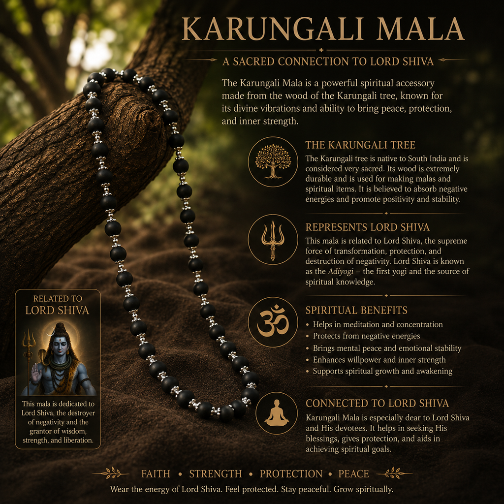 Silver Plated Karungali Mala (8mm) + Gangajal And Digital Naam Jap Counter