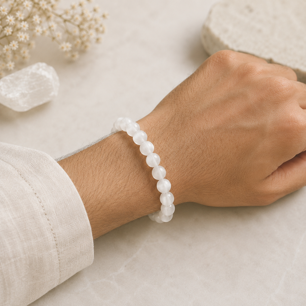 Selenite Bracelet + Free Gangajal And Digital Naam Jap Counter