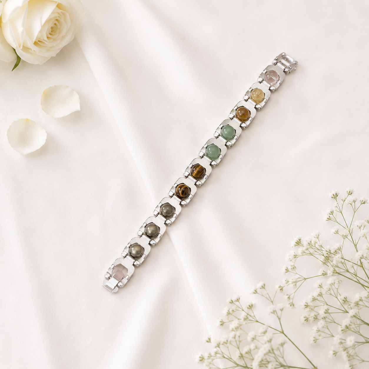 Metal Dhan Yog Men Bracelet (Silver Plated) + Free Gangajal And Digital Naam Jap Counter
