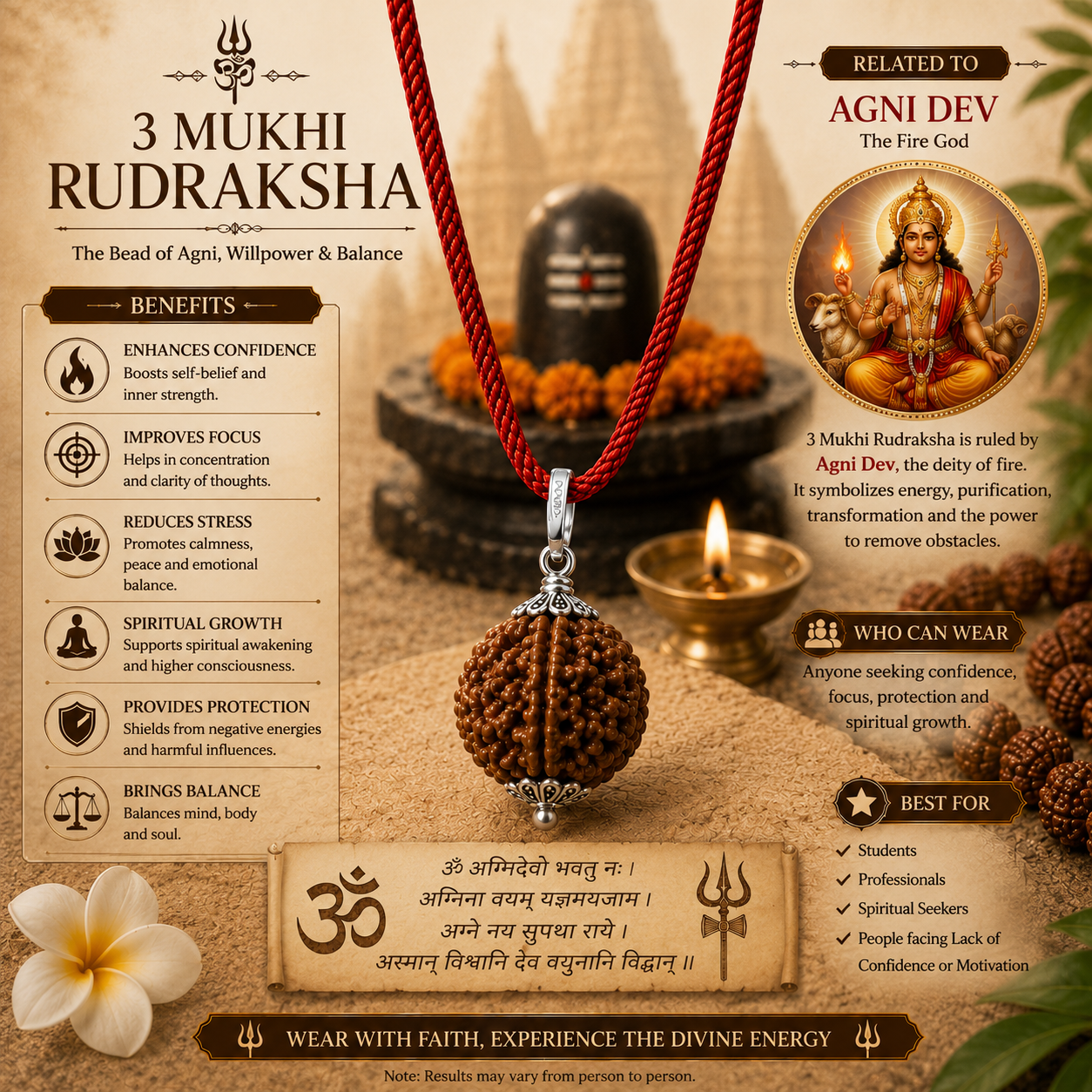 3 Mukhi Rudraksha With Sacred Thread