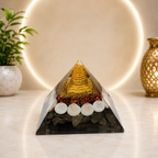 Pyrite Shree Yantra Pyramid with Gomti Chakra | Vastu Pyramid for Home & Office