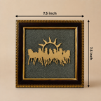 7 Running Horses with Rising Sun Pyrite Frame for Wealth, Success & Vastu Décor