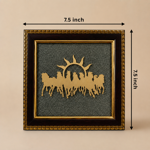 7 Running Horses with Rising Sun Pyrite Frame for Wealth, Success & Vastu Décor