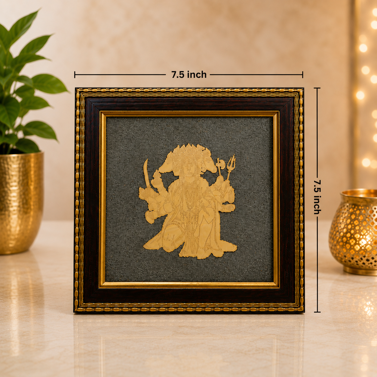 Panchmukhi Hanuman Ji Pyrite Frame | Vastu Wall Decor for Protection & Positive Energy