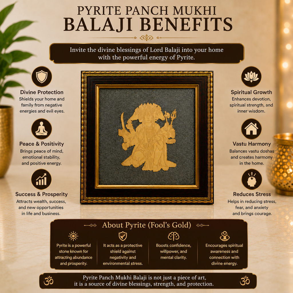 Panchmukhi Hanuman Ji Pyrite Frame | Vastu Wall Decor for Protection & Positive Energy