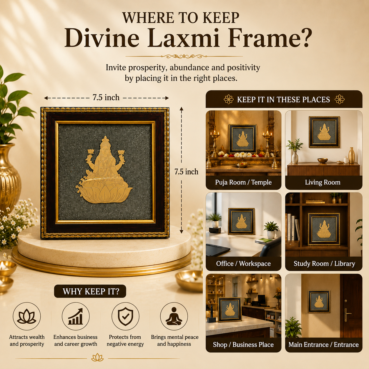 Maa Lakshmi Ji Pyrite Frame | Premium Vastu Wall Decor for Wealth & Prosperity