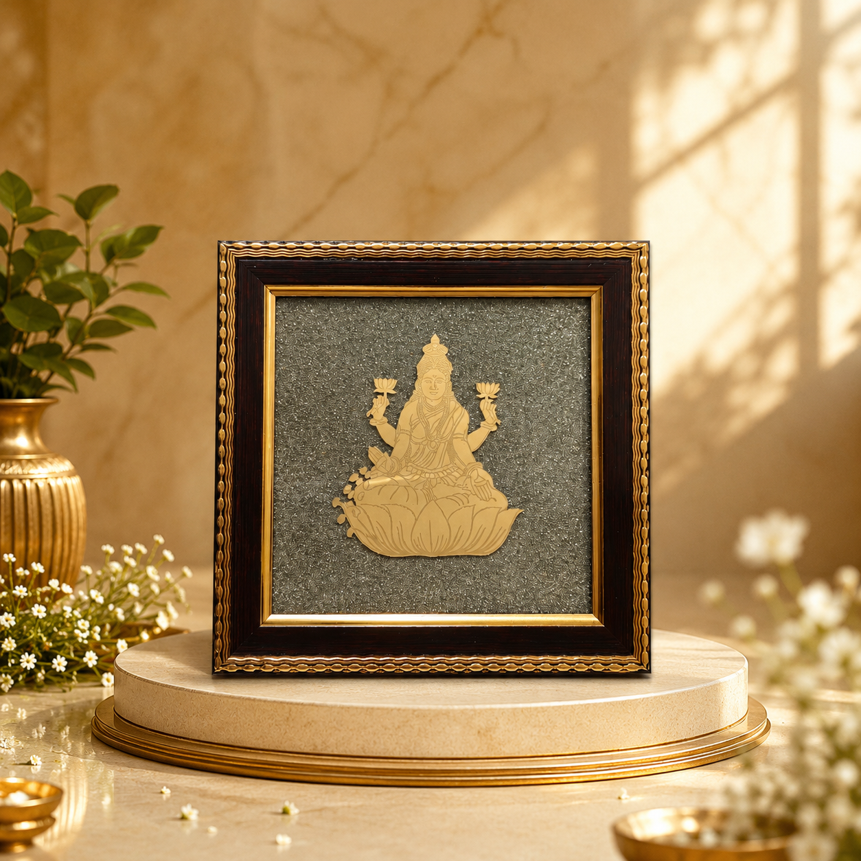 Maa Lakshmi Ji Pyrite Frame | Premium Vastu Wall Decor for Wealth & Prosperity