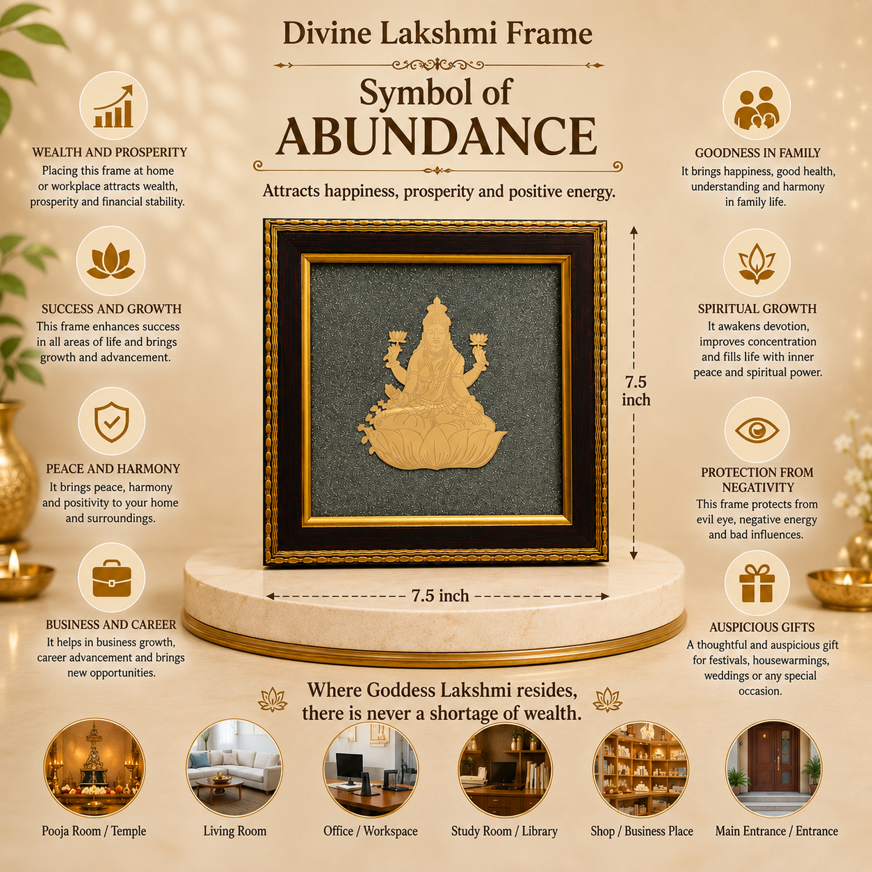 Maa Lakshmi Ji Pyrite Frame | Premium Vastu Wall Decor for Wealth & Prosperity