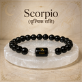 Scorpio Zodiac Bracelet (वृश्चिक राशि) with Natural Selenite Plate | Black Obsidian & Clear Quartz Bracelet