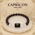 Capricorn Zodiac Bracelet (मकर राशि) with Natural Selenite Plate | Garnet & Clear Quartz Bracelet