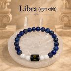 Libra Zodiac Bracelet (तुला राशि) with Natural Selenite Plate | Lapis Lazuli & Howlite Bracelet