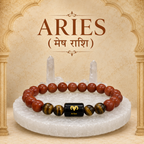 Aries Zodiac Bracelet (मेष राशि) with Natural Selenite Plate | Red Jasper & Tiger Eye Bracelet