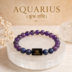Aquarius Zodiac Bracelet (कुंभ राशि) with Natural Selenite Plate | Amethyst & Lapis Lazuli Bracelet