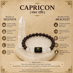 Capricorn Zodiac Bracelet (मकर राशि) with Natural Selenite Plate | Garnet & Clear Quartz Bracelet