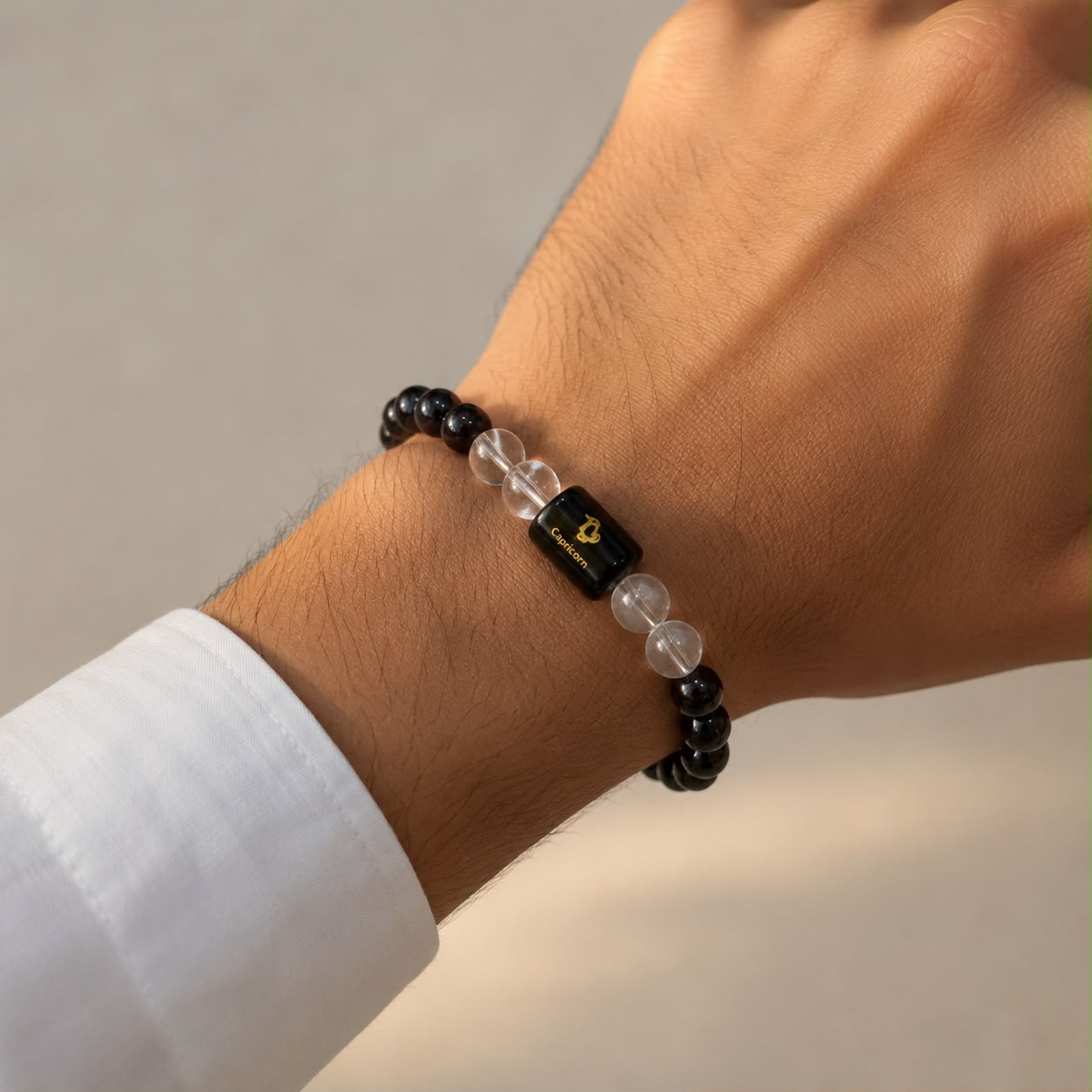 Capricorn Zodiac Bracelet (मकर राशि) | Natural Black Onyx & Clear Quartz Crystal Bracelet