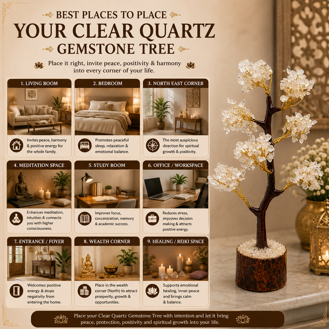 Natural Clear Quartz Crystal Tree for Clarity, Focus & Positive Energy | Premium Gemstone Bonsai Décor