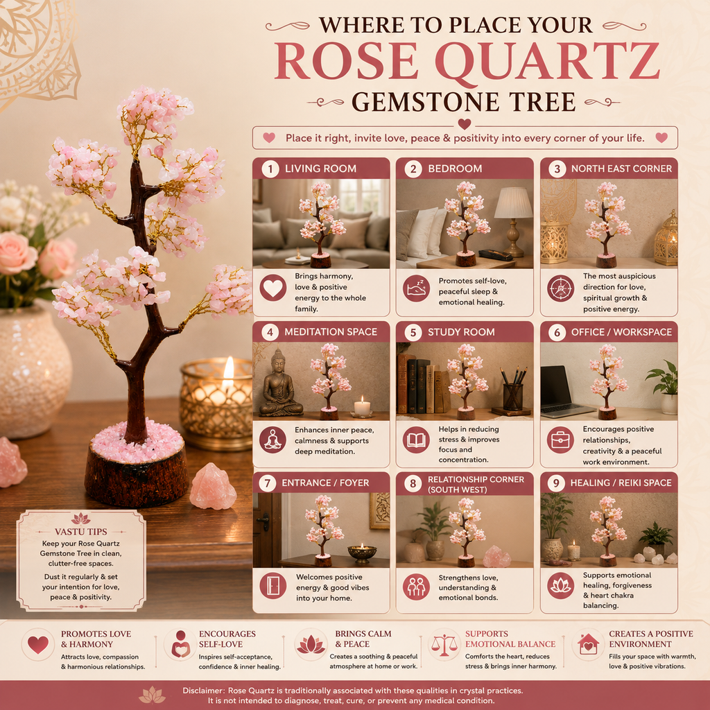 Natural Rose Quartz Crystal Tree for Love, Harmony & Positive Energy | Premium Gemstone Bonsai Décor