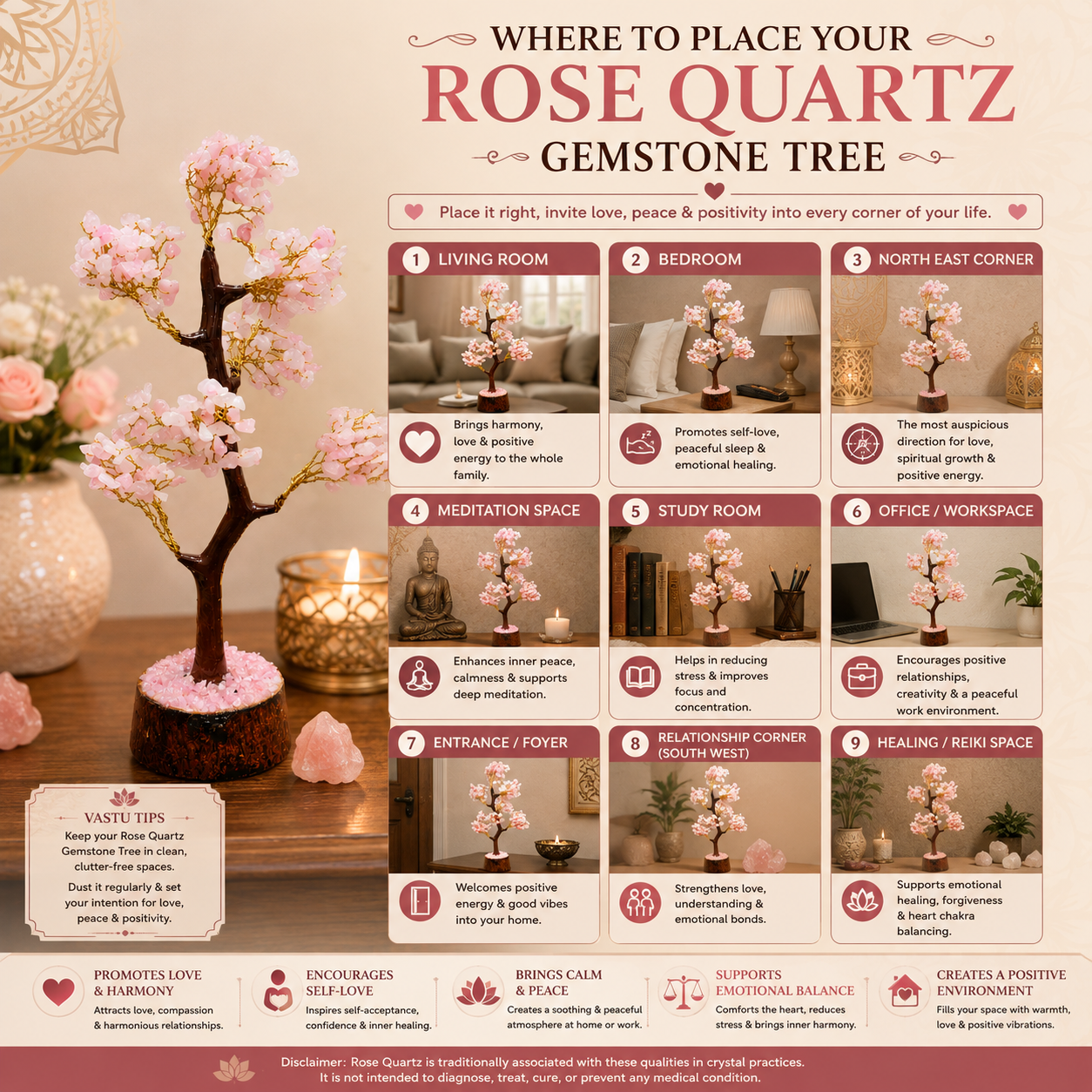 Natural Rose Quartz Crystal Tree for Love, Harmony & Positive Energy | Premium Gemstone Bonsai Décor