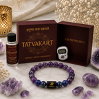 Aquarius Zodiac Bracelet (कुंभ राशि) with Natural Selenite Plate | Amethyst & Lapis Lazuli Bracelet