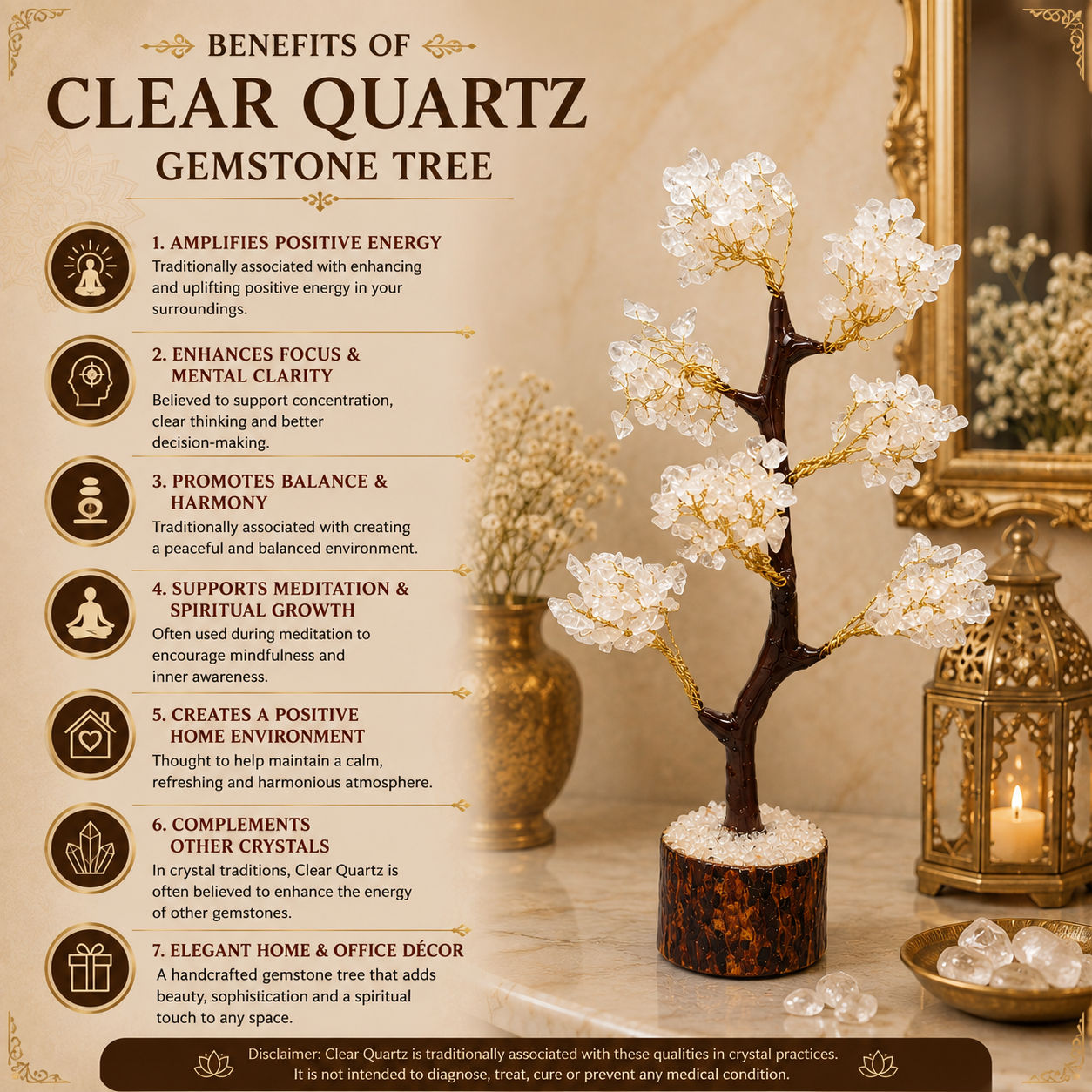 Natural Clear Quartz Crystal Tree for Clarity, Focus & Positive Energy | Premium Gemstone Bonsai Décor