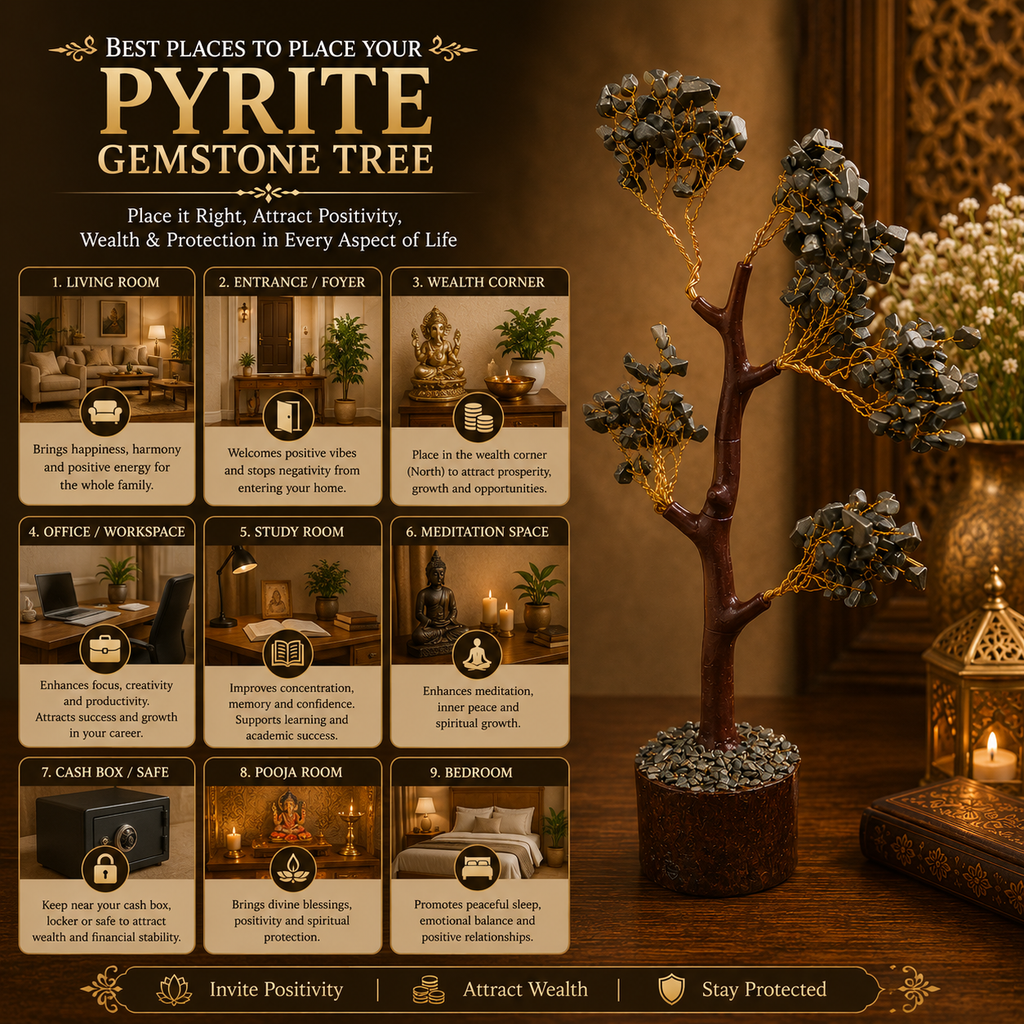 Natural Pyrite Crystal Tree for Prosperity, Protection & Positive Energy | Premium Gemstone Bonsai Décor