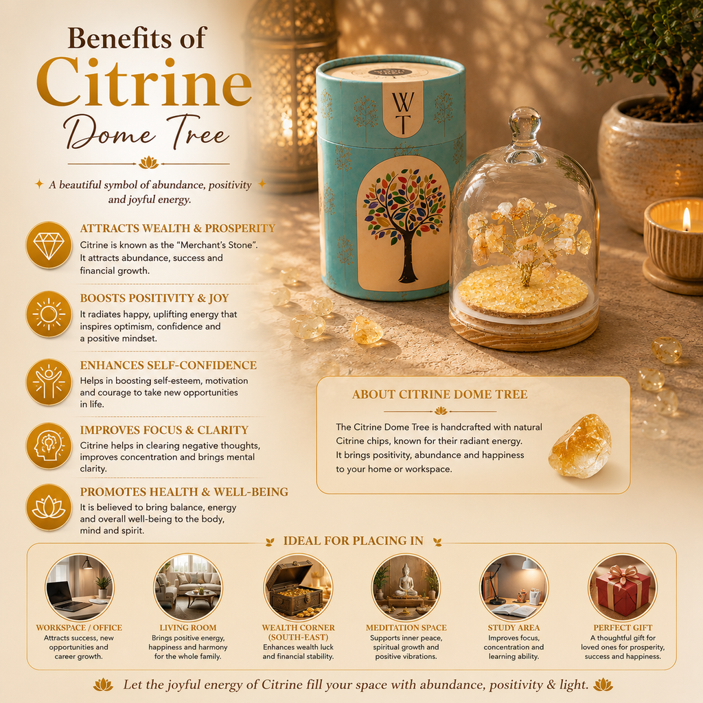 Citrine Crystal Dome Tree – Premium Glass Dome Healing Bonsai for Home & Office Decor