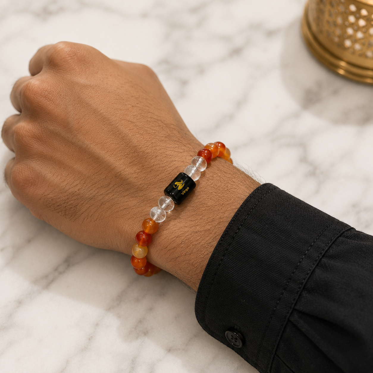 Virgo Zodiac Bracelet (कन्या राशि) | Natural Carnelian & Clear Quartz Crystal Bracelet