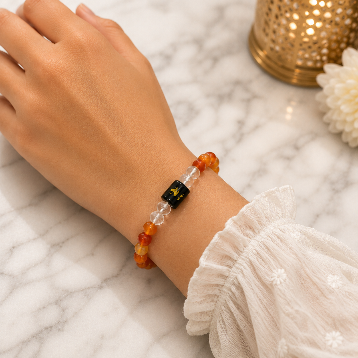 Virgo Zodiac Bracelet (कन्या राशि) | Natural Carnelian & Clear Quartz Crystal Bracelet