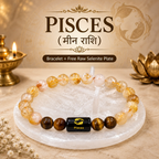 Pisces Zodiac Bracelet (मीन राशि) with Natural Selenite Plate | Citrine & Tiger Eye Bracelet