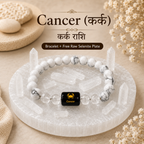 Cancer Zodiac Bracelet (कर्क राशि) with Natural Selenite Plate | Howlite & Clear Quartz Bracelet
